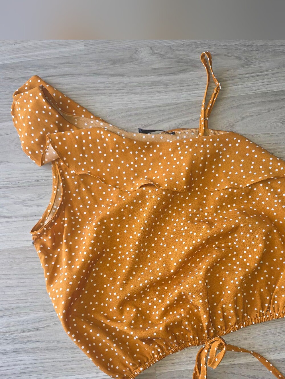 Women’s Mustard Polka Dot One-Shoulder Top